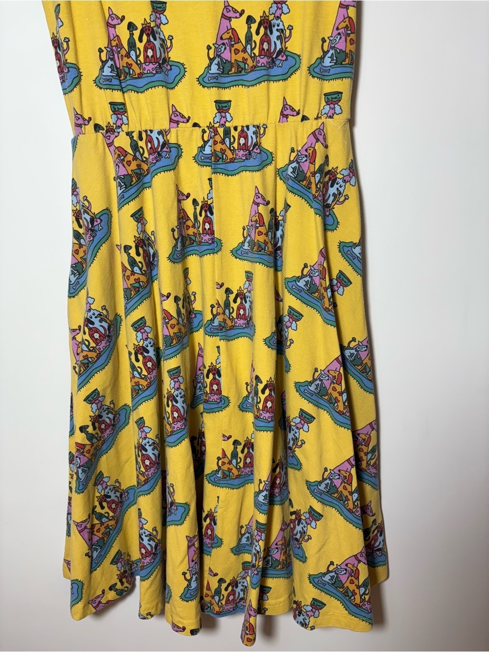 NOOWORKS Dahlia Dress In Dog Party Print SZ M Cotton Stretch Pockets Midi USA - Picture 8 of 10